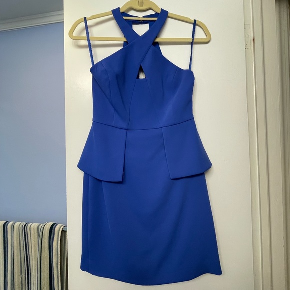BCBGMaxAzria Crisscross Halter Peplum Dress in "Blueberry", Size 0 - Picture 6 of 16